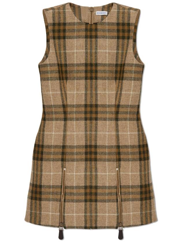 Burberry Burberry Wool Dress With Check Pattern, Women's, Beige