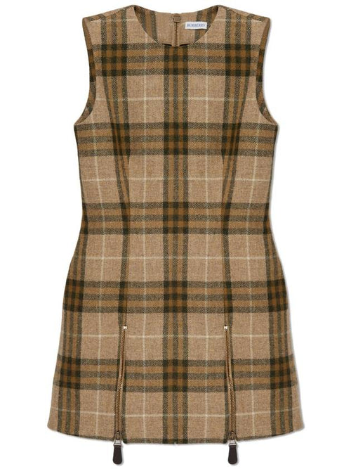 Burberry Burberry Wool Dress With Check Pattern, Women's, Beige