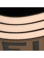 Fendi Logo Pattern Card Wallet Brown Pink