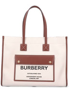 Burberry Medium Two-Tone Canvas and Leather Freya Tote Bag Natural Tan