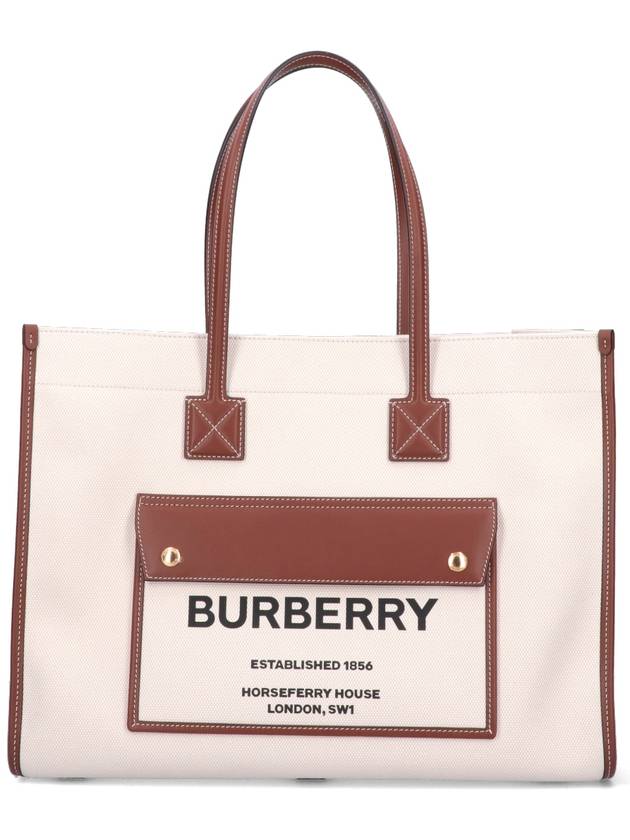 Burberry Medium Two-Tone Canvas and Leather Freya Tote Bag Natural Tan