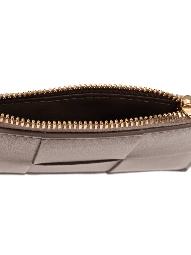 Bottega Veneta Intrecciato Zipper Card Wallet Taupe Grey