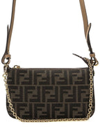 Fendi FF Chain Jacquard Fabric Clutch Bag Brown