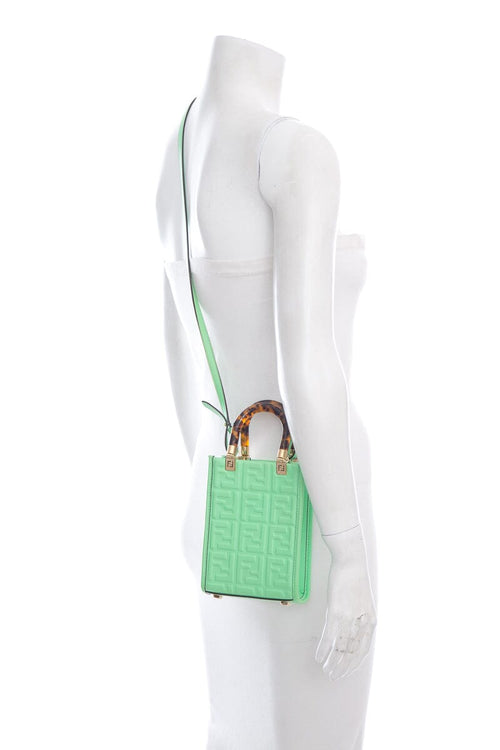 Fendi Green Logo Embossed Sunshine Shopper Handbag