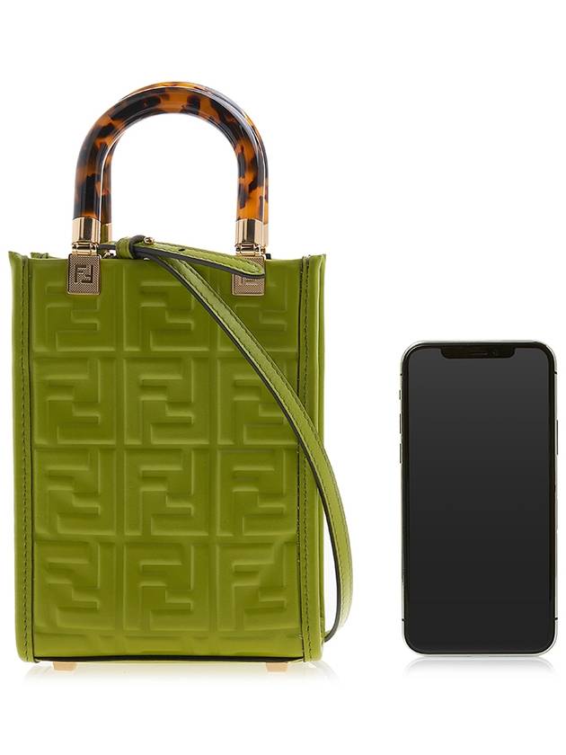Fendi Sunshine Embossed Logo Leather Mini Cross Bag Green