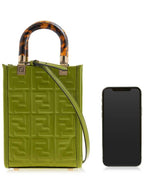 Fendi Sunshine Embossed Logo Leather Mini Cross Bag Green