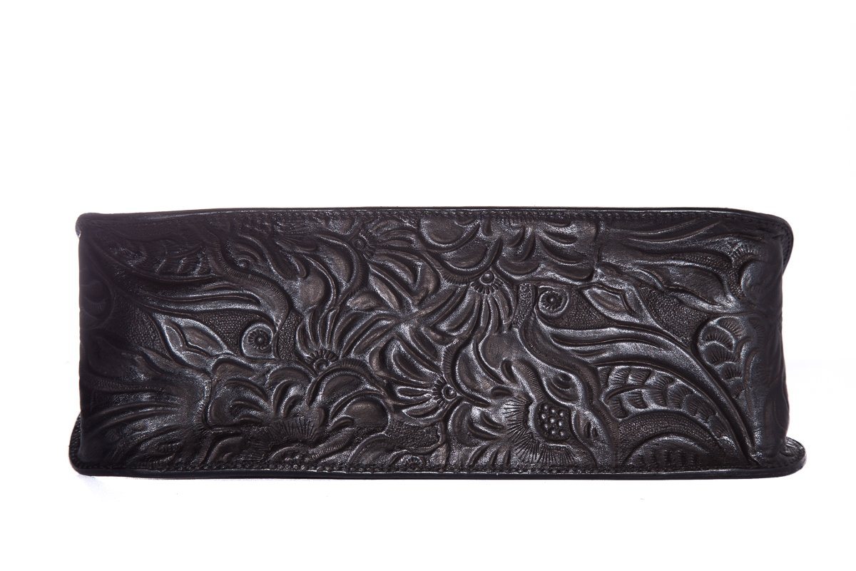 Fendi Vintage Black Leather Embossed Flower Handle Bag