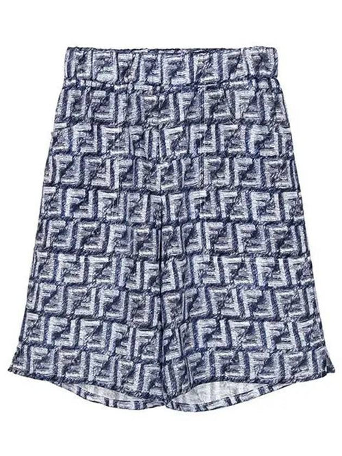 Fendi Kids FF Linen Bermuda Shorts Navy