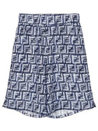 Fendi Kids FF Linen Bermuda Shorts Navy