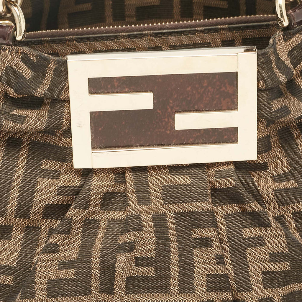 Fendi Zucca Canvas And Patent Leather Small Mia Shoulder Bag