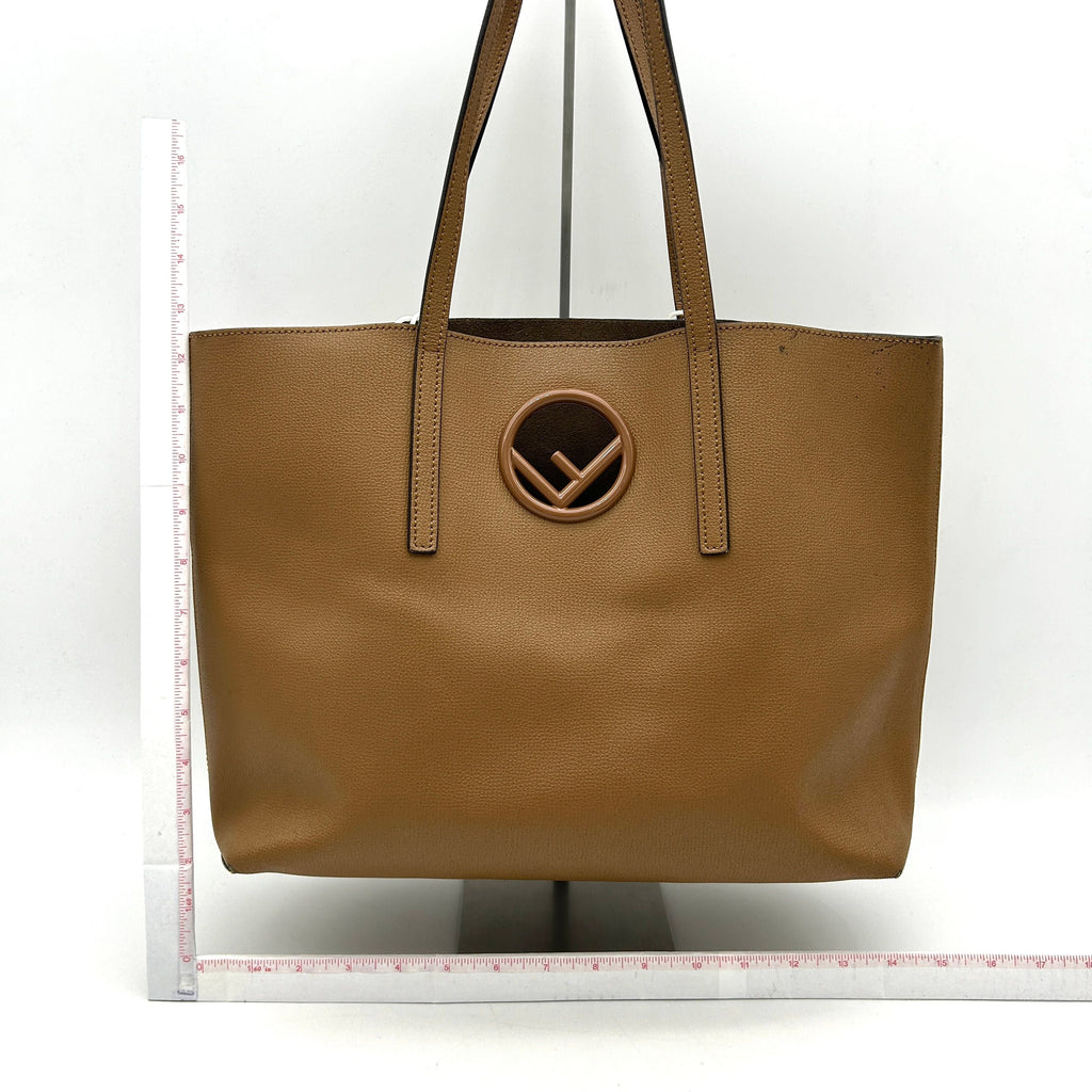 FENDI Vitello Vienna Enamel F is Fendi Shopping Tote Miele Scuro Taupe LA20977