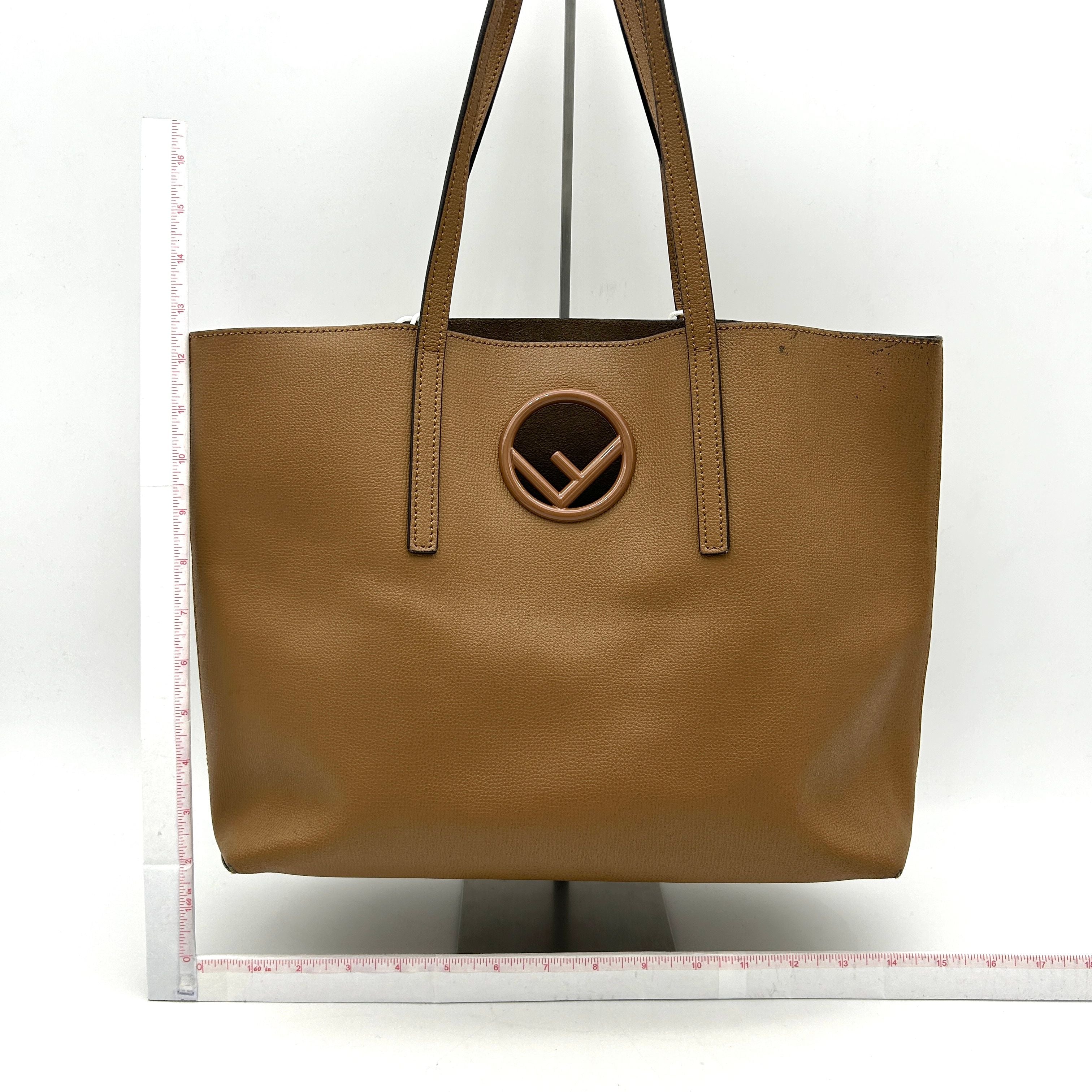 FENDI Vitello Vienna Enamel F is Fendi Shopping Tote Miele Scuro Taupe LA20977