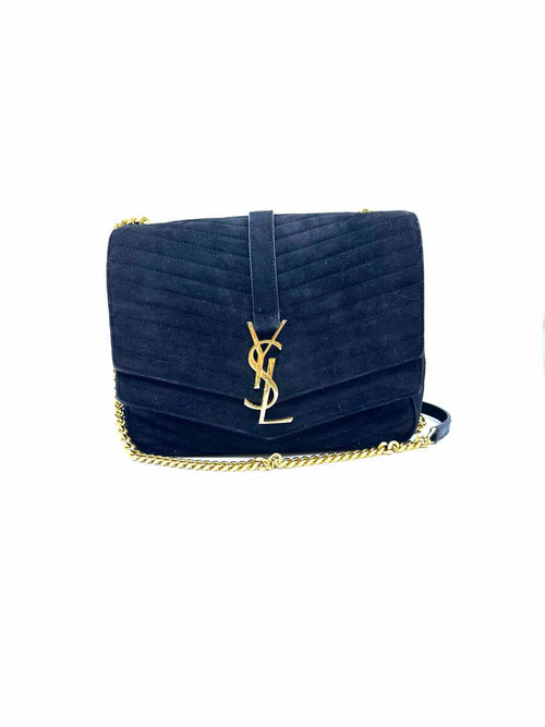 YVES SAINT LAURENT Black Suede Chevron print Handbag