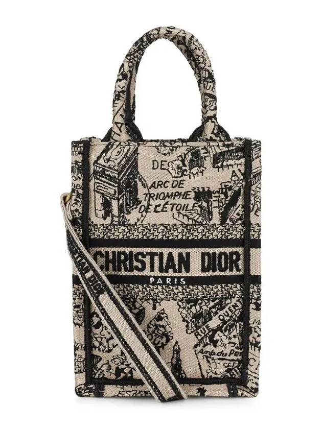 Plan De Paris Embroidery Phone Mini Book Tote Bag Black Beige Dior