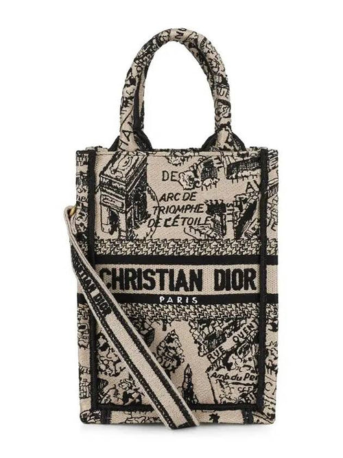 Plan De Paris Embroidery Phone Mini Book Tote Bag Black Beige Dior
