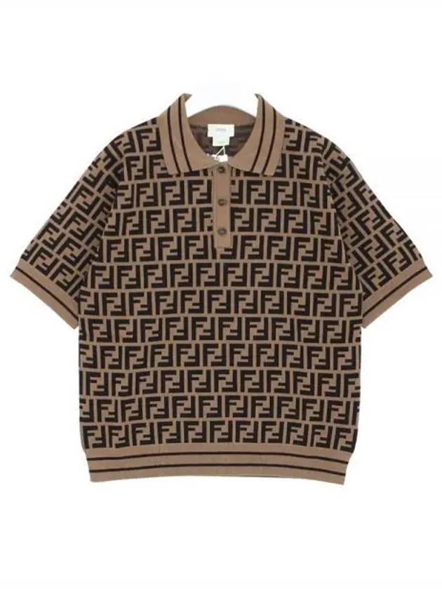Fendi Kids FF Motif Polo Short Sleeve T-Shirt Brown