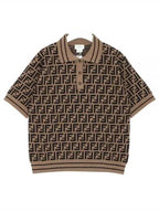 Fendi Kids FF Motif Polo Short Sleeve T-Shirt Brown