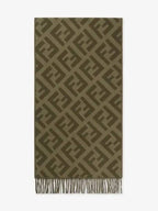 Fendi FF Motif Fringe Cashmere Scarf Green