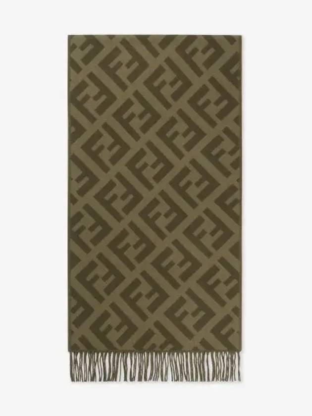 Fendi FF Motif Fringe Cashmere Scarf Green