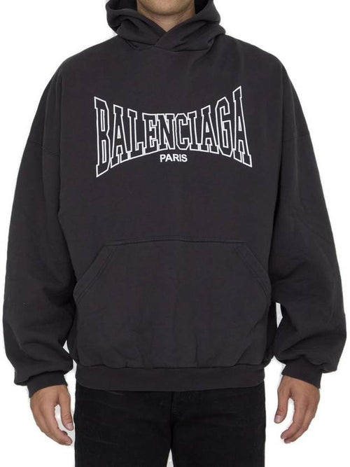Balenciaga Paris Logo Print Hoodie Black