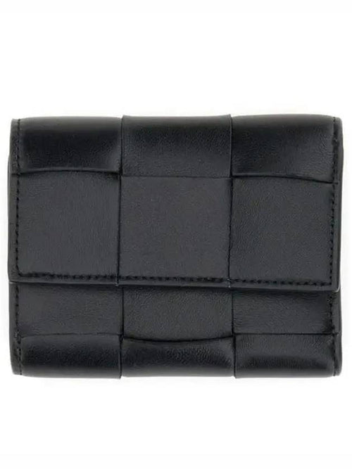Bottega Veneta Cassette Tri-Fold Zipper Half Wallet Black