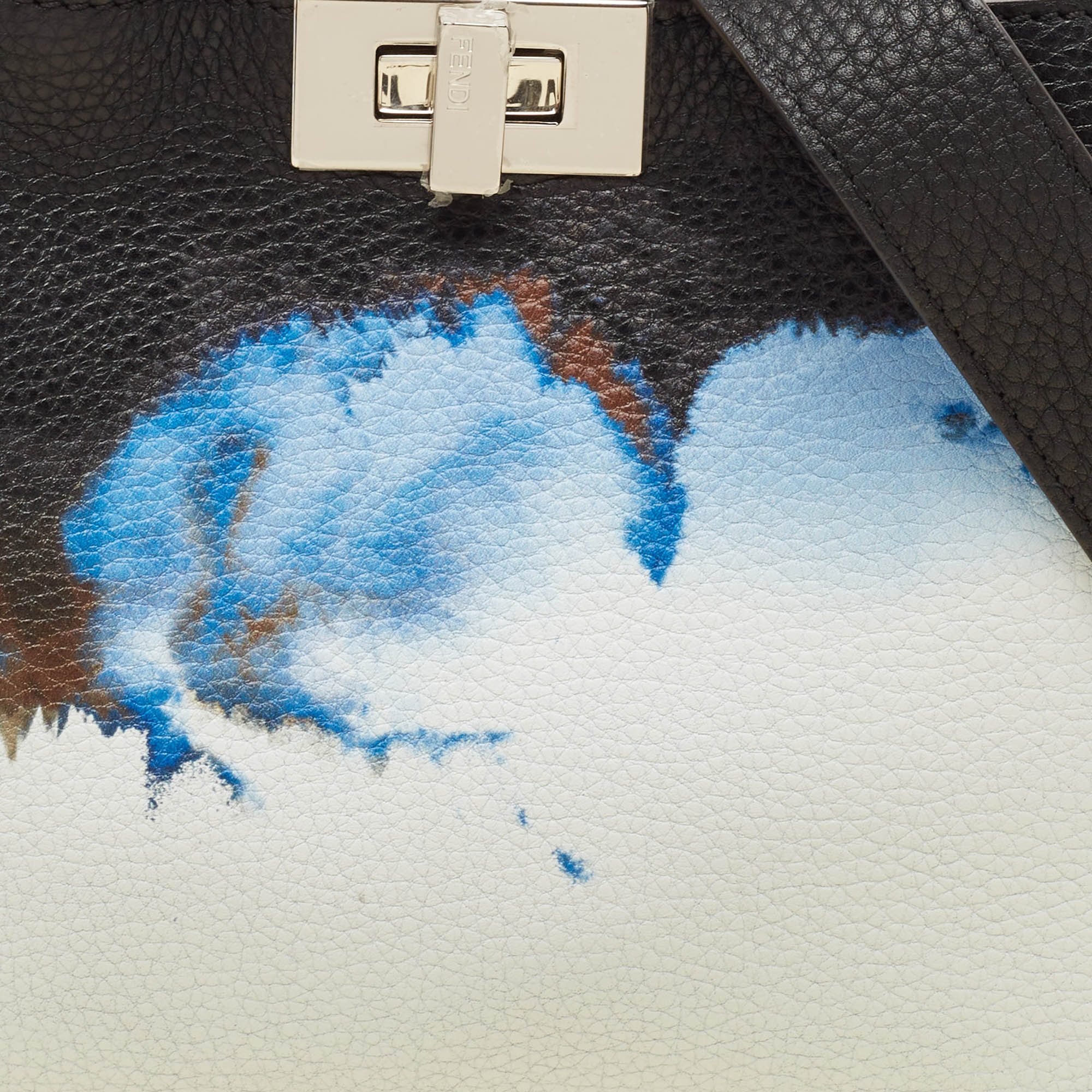 Fendi Black/blue Cloud Graphic Leather Small Peekaboo Iseeu Bag
