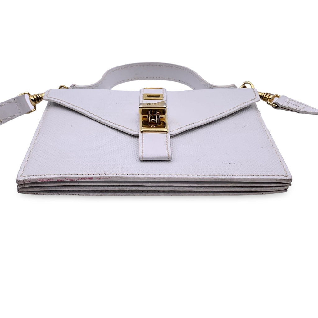 FENDI Vintage White Textured Leather Convertible Mini Handbag