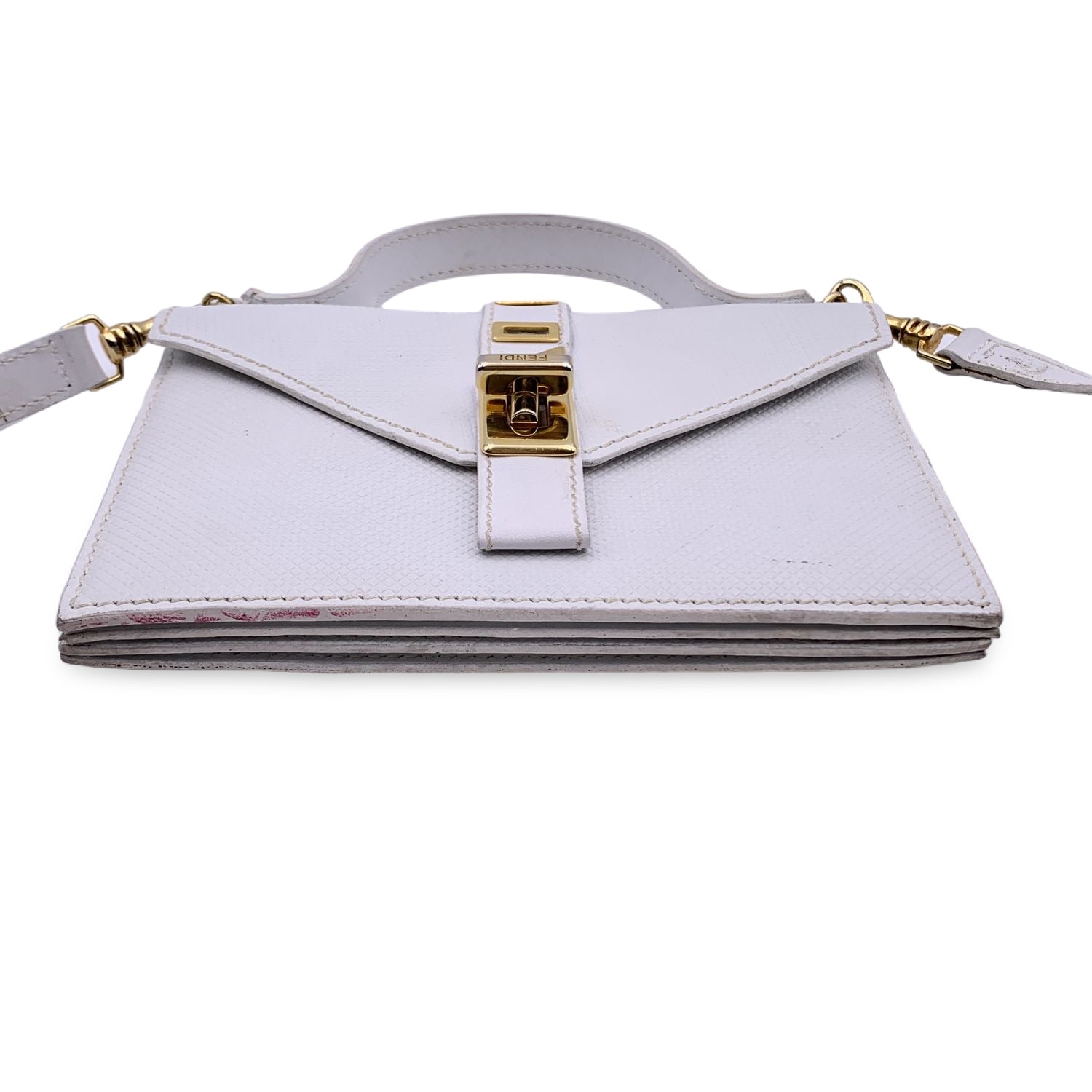 FENDI Vintage White Textured Leather Convertible Mini Handbag