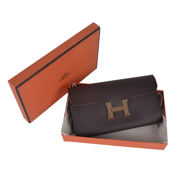 Hermes Wallet H6023 Ladies Cow Leather Coffee