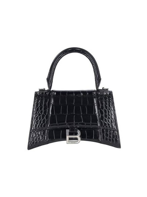 Balenciaga Hour Glass Croco Print Shoulder Bag Black