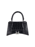 Balenciaga Hour Glass Croco Print Shoulder Bag Black