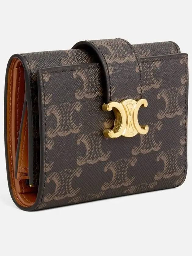 CELINE Fine Victoire Triomphe Canvas Half Wallet Tan