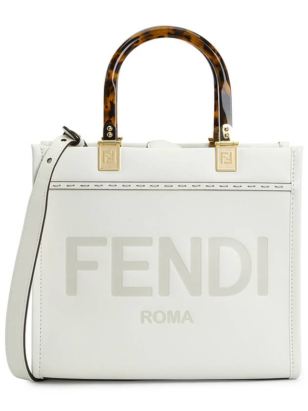 Fendi Sunshine Small Leather Tote Bag White