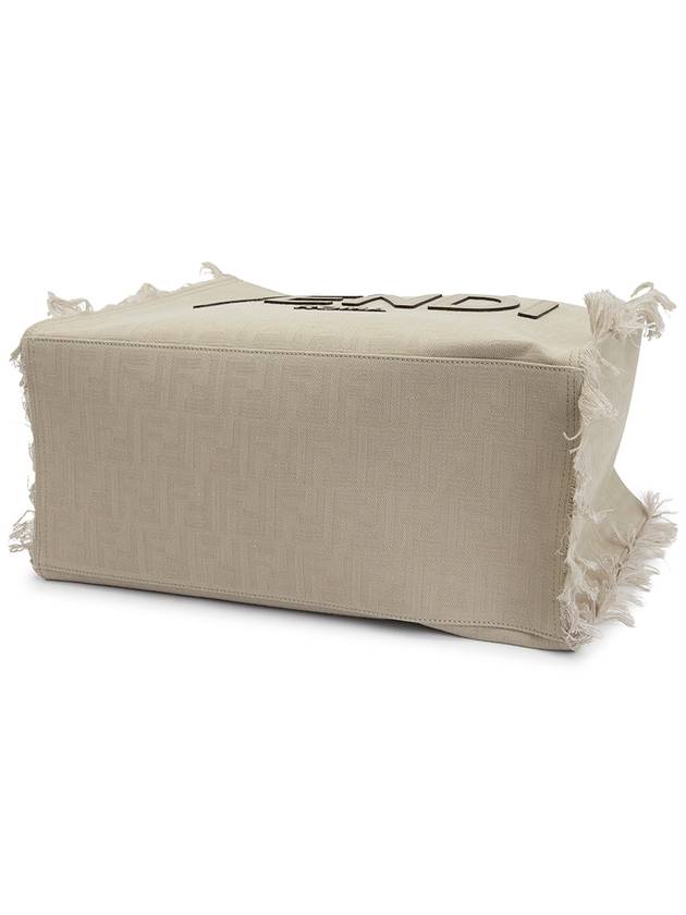 Fendi FF Fabric Tote Bag with Fringes Beige