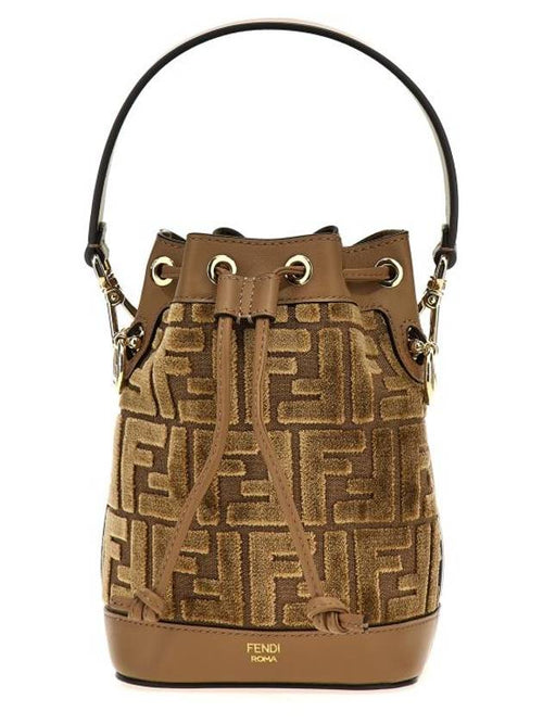 Fendi Mon Tresor FF Jacquard Velvet Mini Bucket Bag Brown