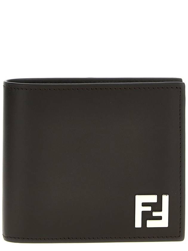 Fendi FF Square Leather Bi-Fold Half Wallet Brown