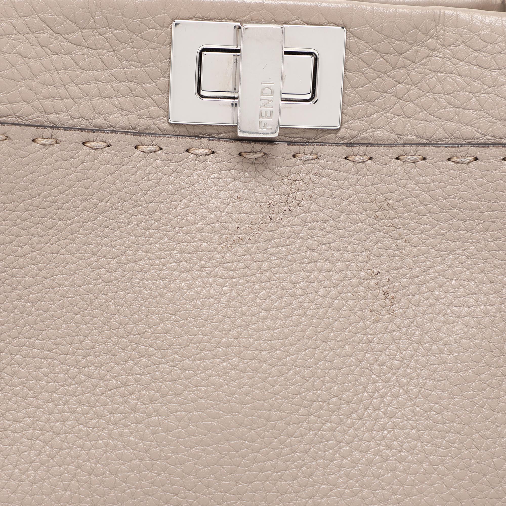 Fendi Beige Selleria Leather Mini Peekaboo Top Handle Bag..