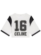 CELINE WoMen's 16 Print Jersey Mesh Crop Short Sleeve T-Shirt Black White