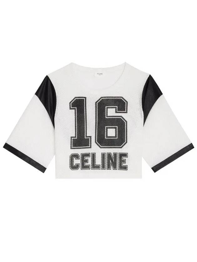 CELINE WoMen's 16 Print Jersey Mesh Crop Short Sleeve T-Shirt Black White