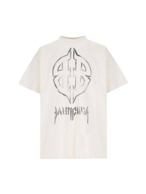 Balenciaga Metal BB Stencil Cotton Short Sleeve T-Shirt White