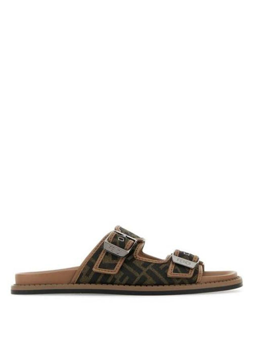 Fendi Men's Peel Jacquard Fabric Sandals Brown