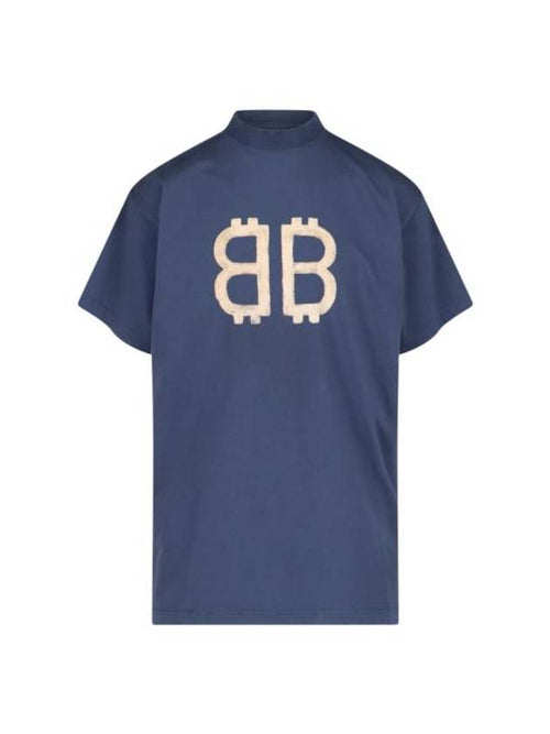 Balenciaga Logo Print Short Sleeve T-Shirt Blue