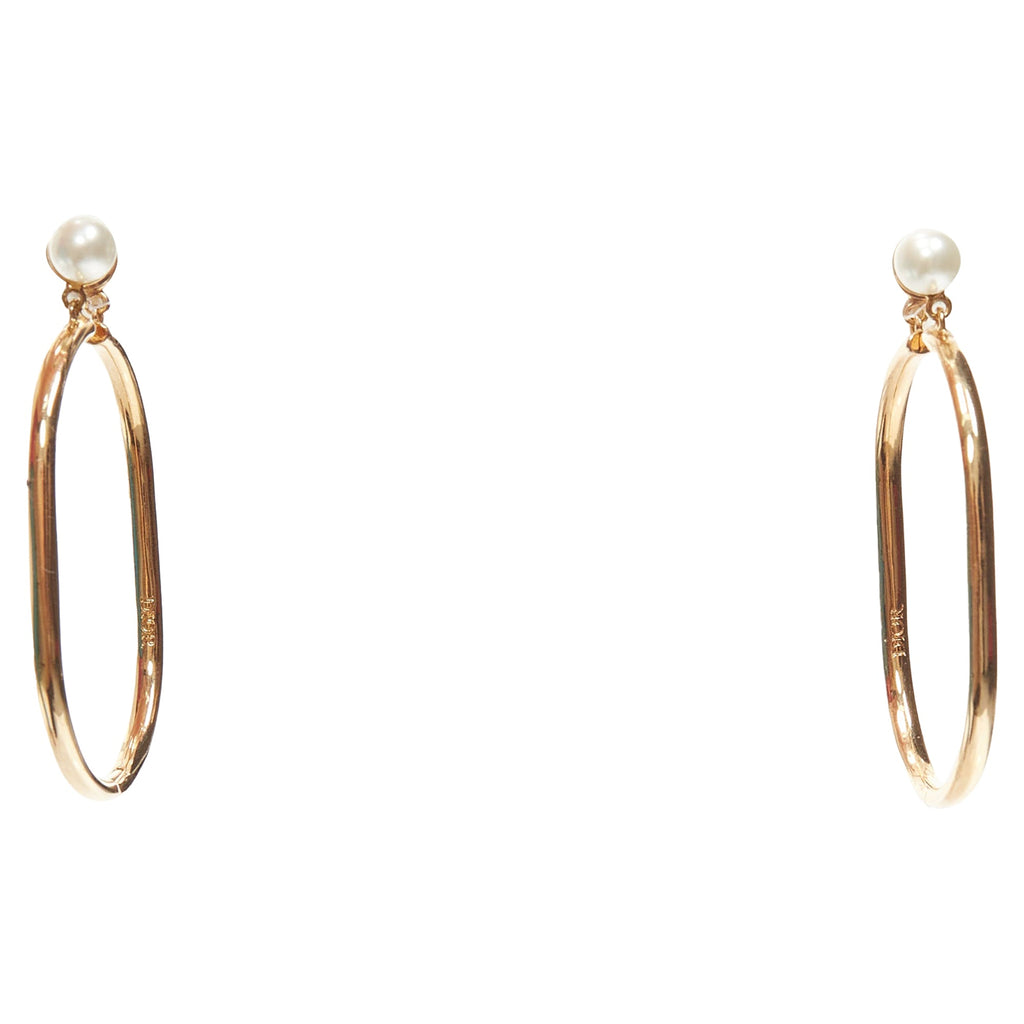 Dior Tribale Double Pearl Gold Large Oval Hoop Statement Stud Earrings Pair