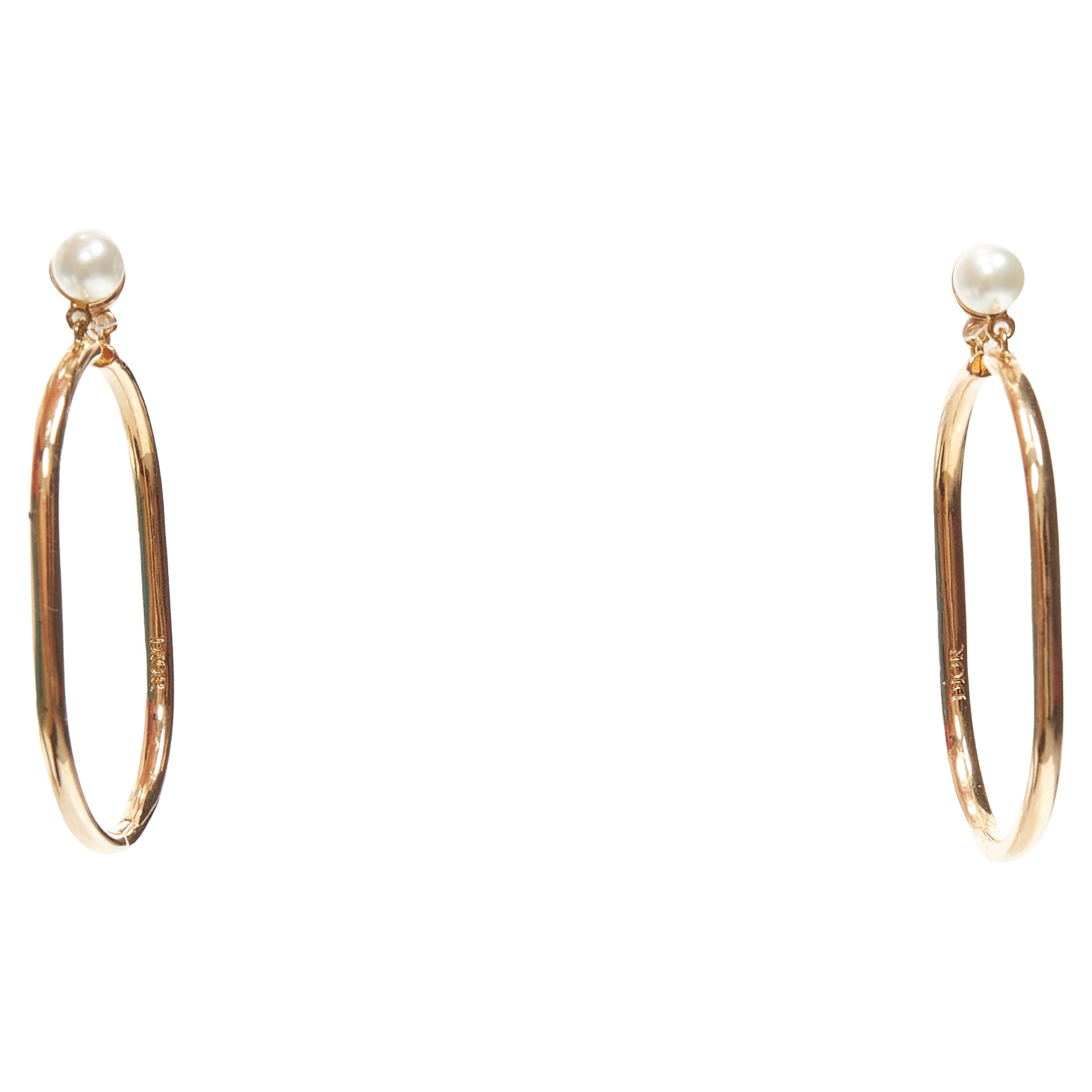 Dior Tribale Double Pearl Gold Large Oval Hoop Statement Stud Earrings Pair