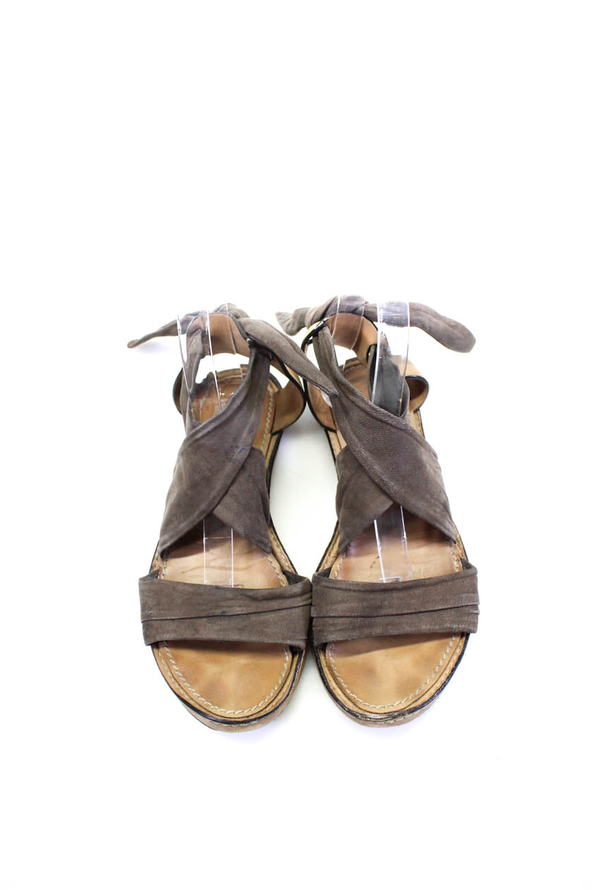 Chloe Womens Suede Open Toe Strappy Lace Up Sandals Brown
