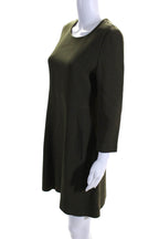Chloe Womens Long Sleeved Round Neck A Line Short Dress Olive Green