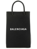 Balenciaga Logo Print Phone Holder Small Cross Bag Black