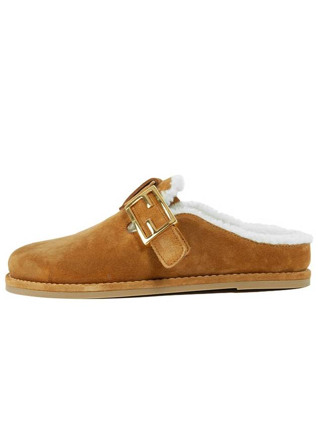Fendi FF Strap Feel Suede Mules Beige