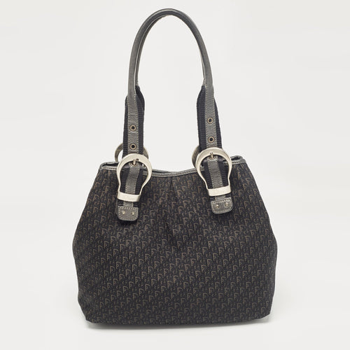 Dior Black Oblique Canvas and Leather Buckle Tote