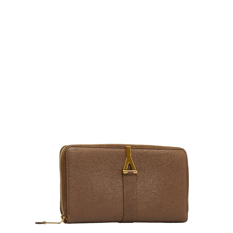 Saint Laurent Long Wallet in Grain Calf Leather Brown